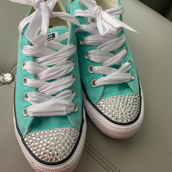Blinged Out Aqua Converse Chuck Taylors 
